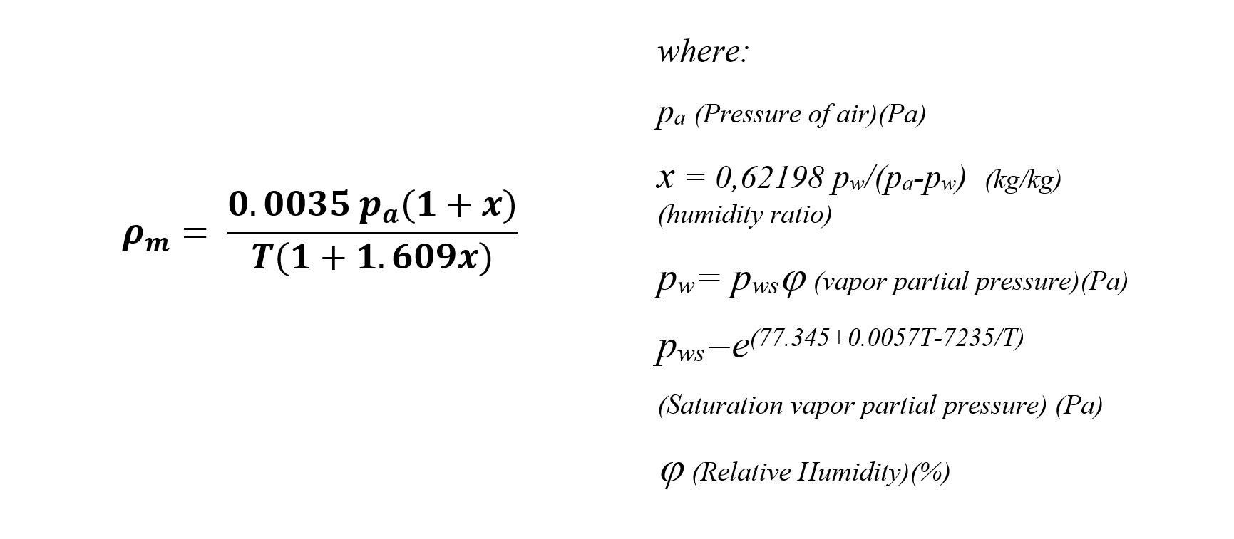 moist air density calculation kitesurfing