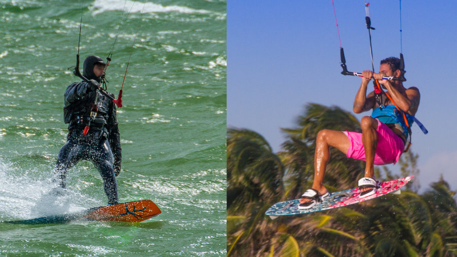 kitesurfing in different weather conditions