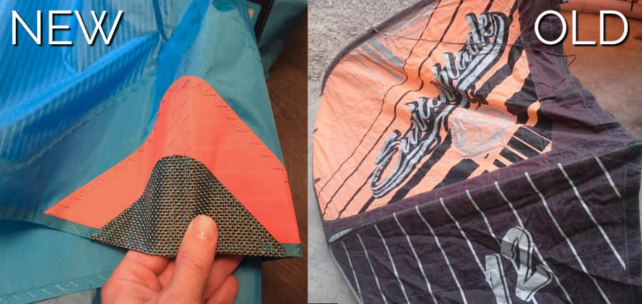 new and old kitesurf kite canopy