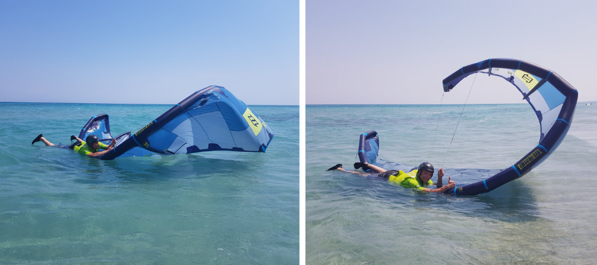 kitesurfing sail back to the beach self rescue