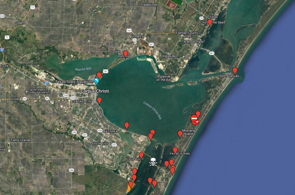 Corpus Christy Bay kite spot map