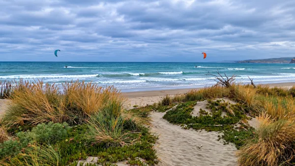 Kitesurfing in South Brighton Beach, New Zealand